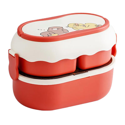 Lunch Box 2 Tier 3 Compartment Large Capacity Microwavable Cute Portable Bento Lunch Box Red