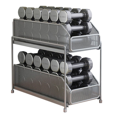 Pull Out Cabinet Organizer 2 Tier Carbon Steel Mesh Large Capacity Easy Maintenance Sliding Basket Drawer Silver