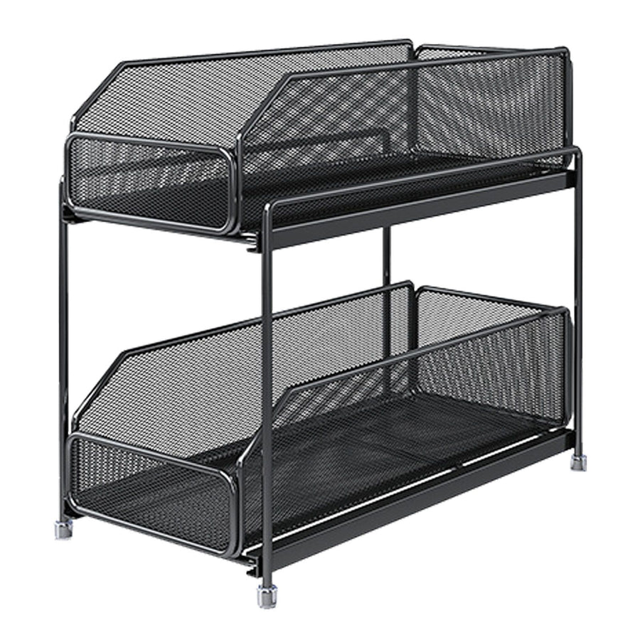 Pull Out Cabinet Organizer 2 Tier Carbon Steel Mesh Large Capacity Easy Maintenance Sliding Basket Drawer Black