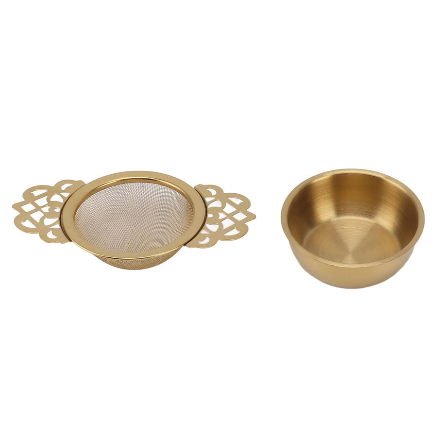 Stainless Steel Tea Strainers with Drip Bowl Double Handles Reusable Fine Mesh Tea Filters for Loose Leaf Herbal Kitchen Gold