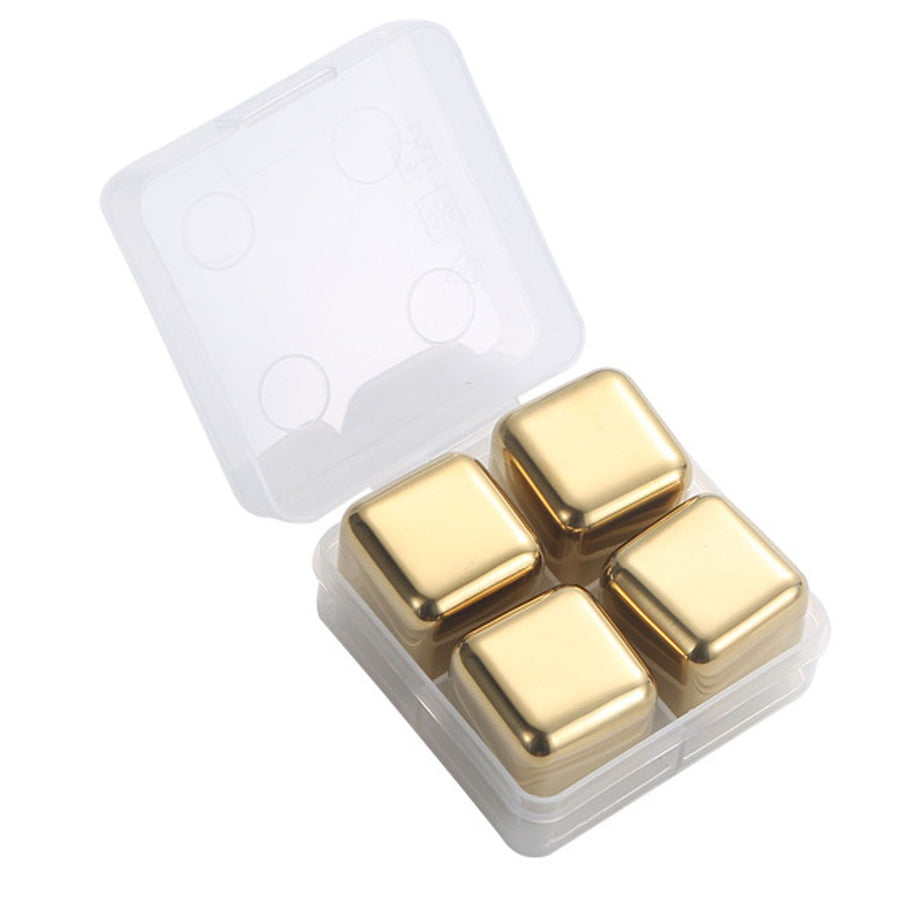 Metal Ice Cubes Stainless Steel Reusable Quick Chilling Clean Whiskey Stone with Ice Tong for Drink Beverage Golden