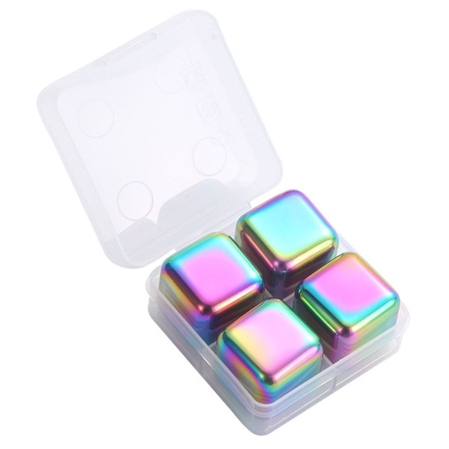 Metal Ice Cubes Stainless Steel Reusable Quick Chilling Clean Whiskey Stone with Ice Tong for Drink Beverage Colorful