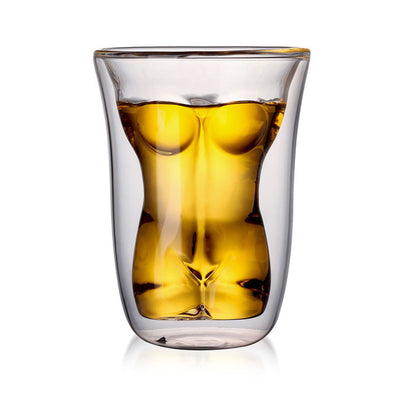 Body Shape Glass Cup Double Layer Beer Whisky Drinking Shot Glass for Party Gathering Bar Woman Body Shaped