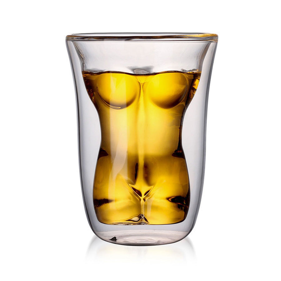 Body Shape Glass Cup Double Layer Beer Whisky Drinking Shot Glass for Party Gathering Bar Woman Body Shaped