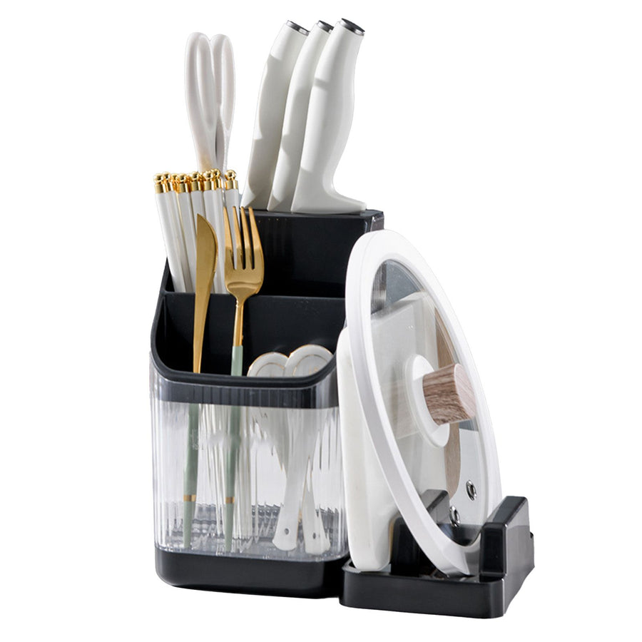 Multifunctional Kitchen Storage Rack Kitchen Countertop Cutting Board Pot Cover Chopsticks Forks Spoons Holder Advanced Black