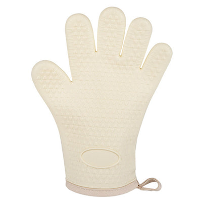 Thickened Silicone Anti Scalding Oven Glove Heat Resistant Silicone Cooking Glove for Microwave Oven Toaster Ivory White
