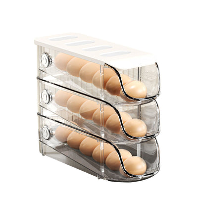 3PCS Egg Container For Refrigerator Plastic Stackable Auto Rolling Egg Holder Storage Box for Household White