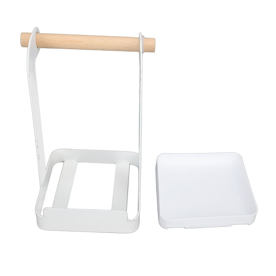 Pot Lid Holder Rack Multifunction Prevent Slip Iron Basin Wood Rack Cooking Tool Spatula Stand Kitchen Organizer White