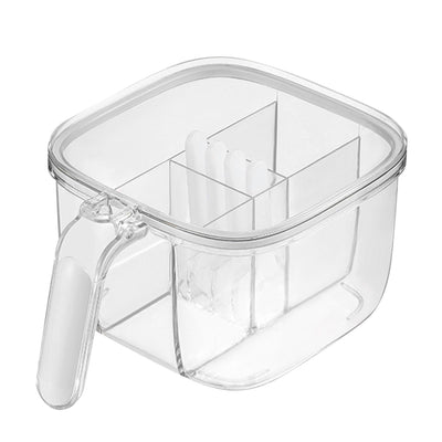 Seasoning Box 4 Compartments Transparent Window Strong PET Seasoning Jar with 4 Spoons for Home Kitchen Cooking White