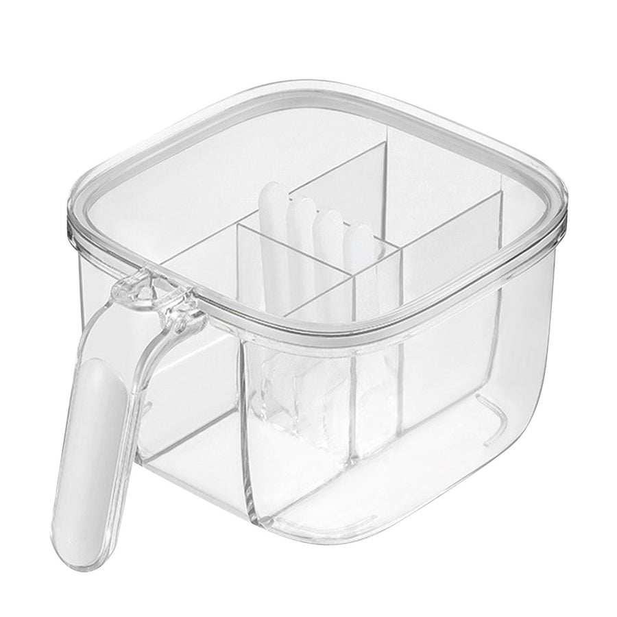 Seasoning Box 4 Compartments Transparent Window Strong PET Seasoning Jar with 4 Spoons for Home Kitchen Cooking White