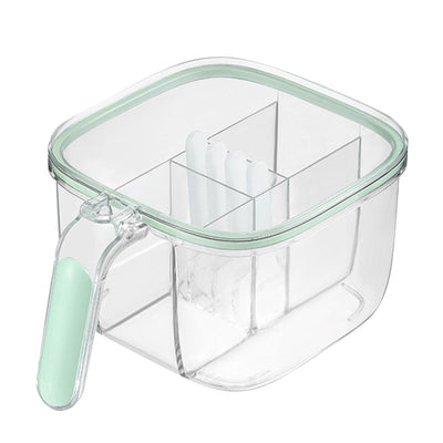 Seasoning Box 4 Compartments Transparent Window Strong PET Seasoning Jar with 4 Spoons for Home Kitchen Cooking Light Green