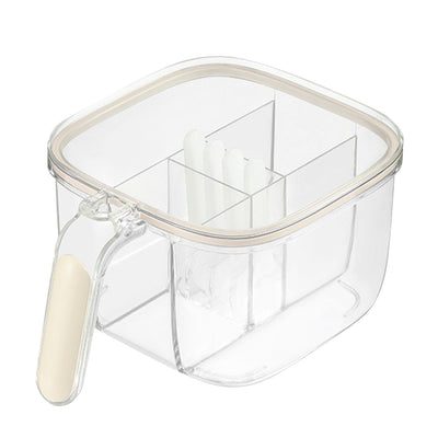 Seasoning Box 4 Compartments Transparent Window Strong PET Seasoning Jar with 4 Spoons for Home Kitchen Cooking Milk Yellow