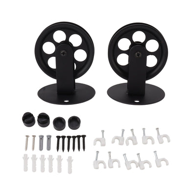 2pcs Industrial Pulley Wheels for Plug in Barn Pendant Light Vintage Wall Ceiling Mount Lifting Towing Pulleys Black
