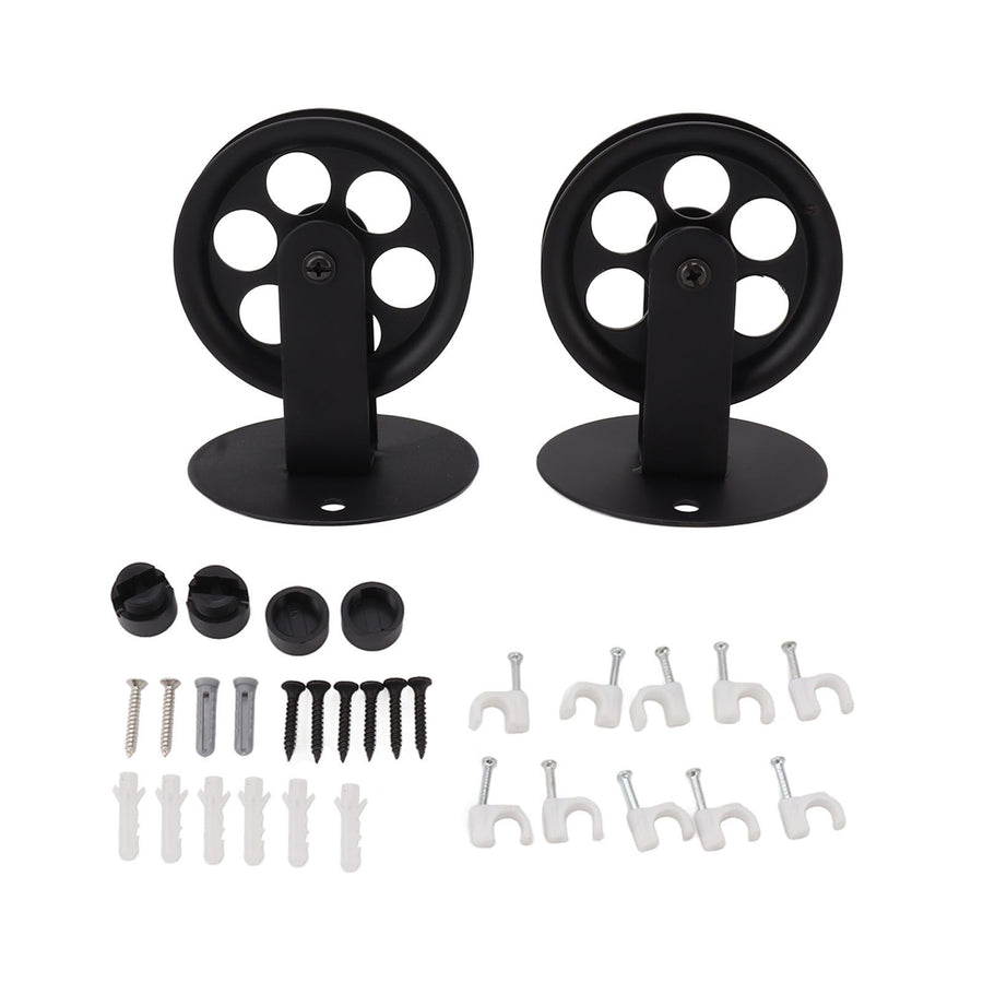 2pcs Industrial Pulley Wheels for Plug in Barn Pendant Light Vintage Wall Ceiling Mount Lifting Towing Pulleys Black