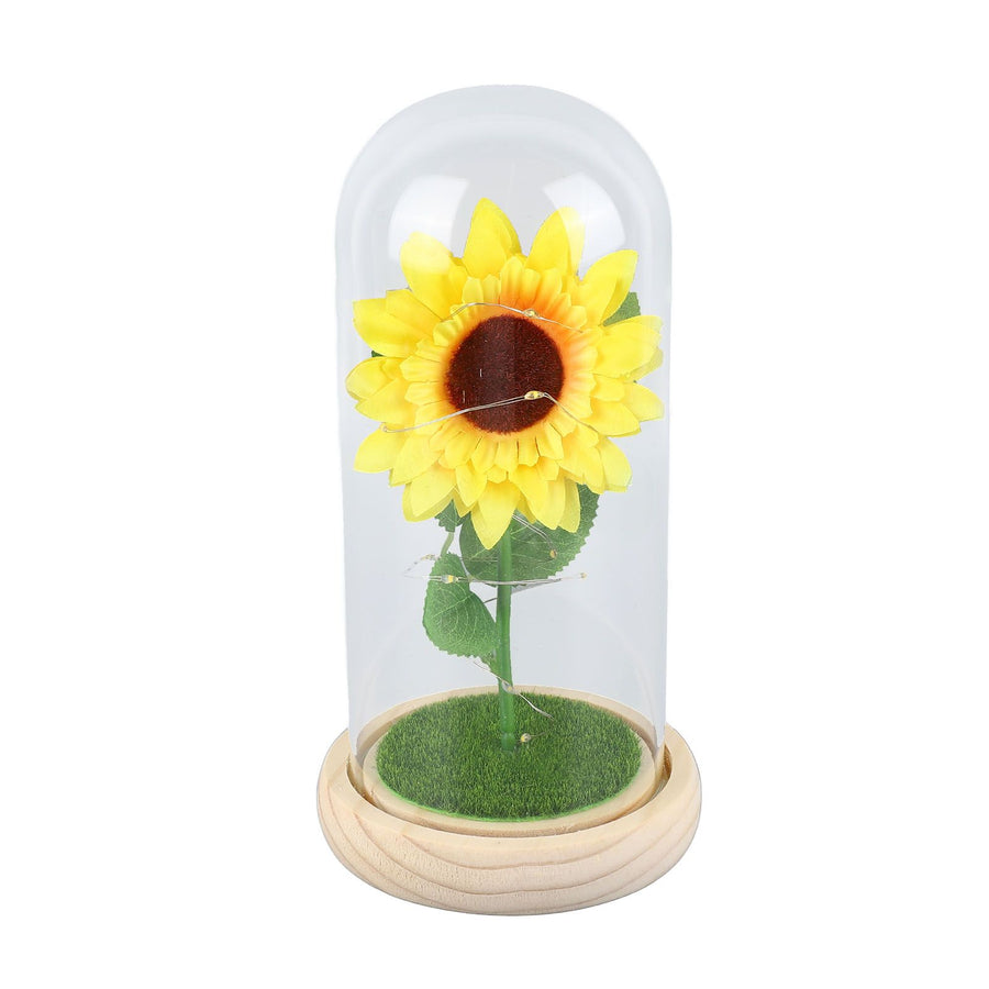 Simulation Sunflower Glass Cover Decoration Luminous LED Artificial Eternal Sunflower Glass Dome for Women