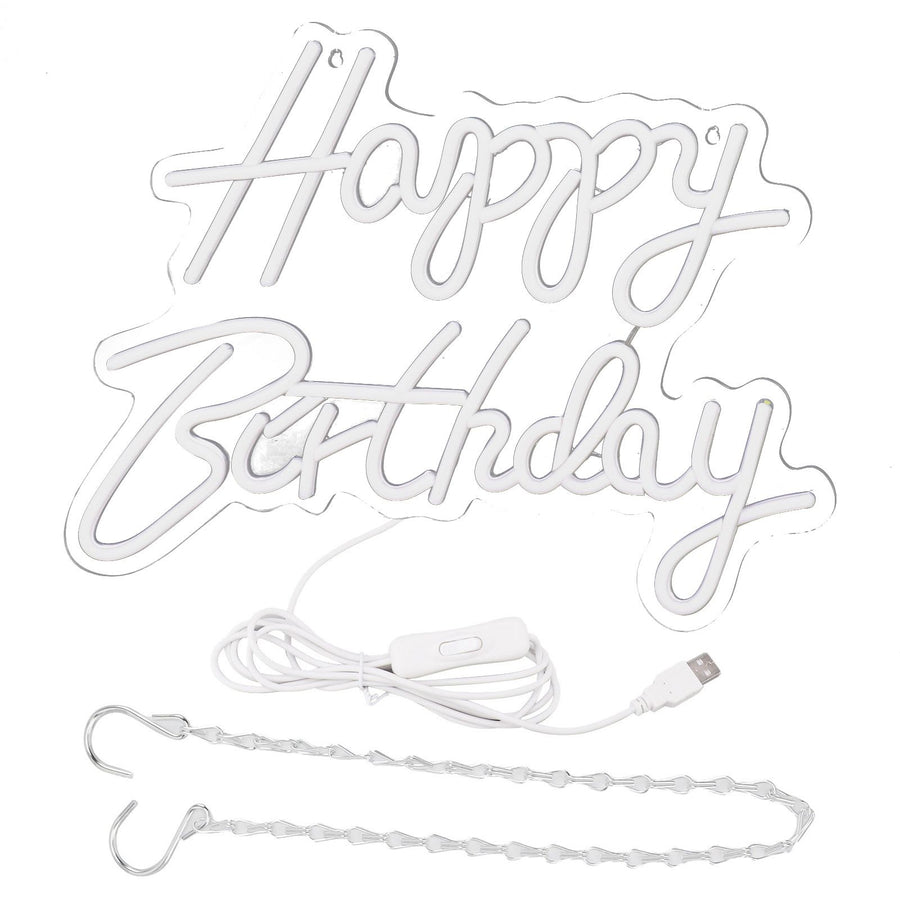 Happy Birthday Letter LED Lights Romantic Neon Light Sign Acrylic Happy Birthday Decoration for Party Bar Cold White