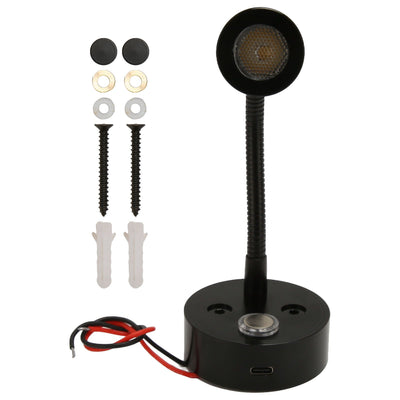 RV LED Bedside Light USB Type C 3 Color Temperature Dimmable Touch Switch Good Heat Dissipation Rust Proof RV Reading Lamp for Boat Truck Cars DC12‑24V Black