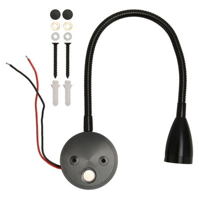 LED Wall Mounted Reading Light Touch Control 3 Color Temperature Dimmable Bedside Reading Lamp with Gooseneck Hose for RV Boat Motorhome DC 12 to 24V Black