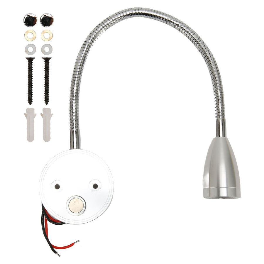 LED Wall Mounted Reading Light Touch Control 3 Color Temperature Dimmable Bedside Reading Lamp with Gooseneck Hose for RV Boat Motorhome DC 12 to 24V Silver