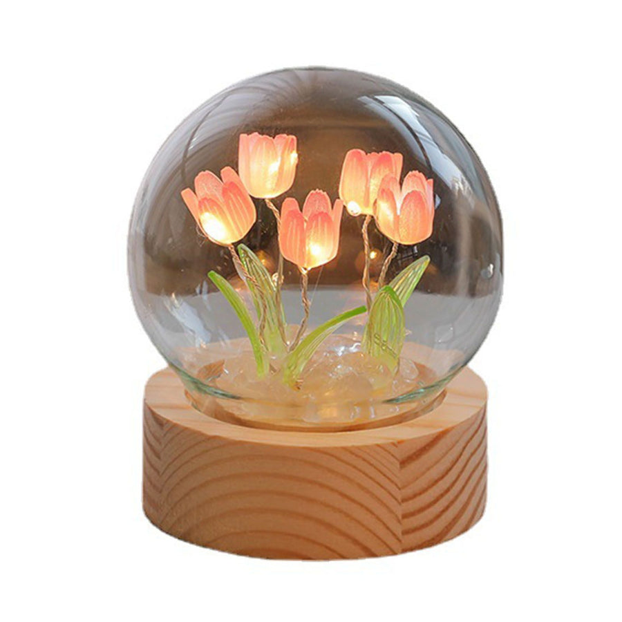 Flower Night Light Tulip Night Lamp Home Decoration Night Light Bedside Light for Office Bedroom Pink