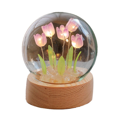 Flower Night Light Tulip Night Lamp Home Decoration Night Light Bedside Light for Office Bedroom Purple
