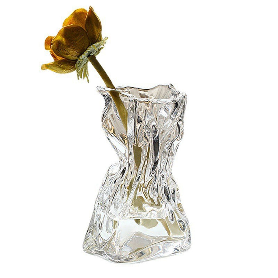 Pleated Glass Vase Light Luxury Hydroponic Vase Living Room Dining Table Dried Flower Vase Flower Arrangement Ornaments