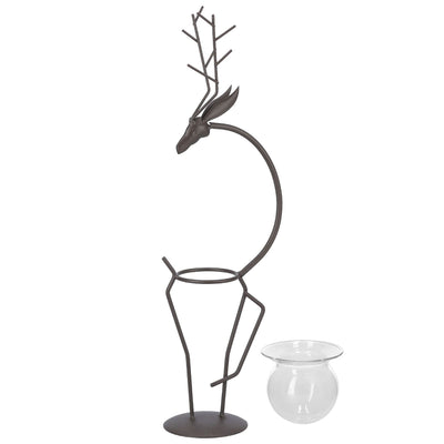 Deer Shape Wrought Iron Plant Stand Transparent Glass Hydroponic Plant Vase for Living RoomType A