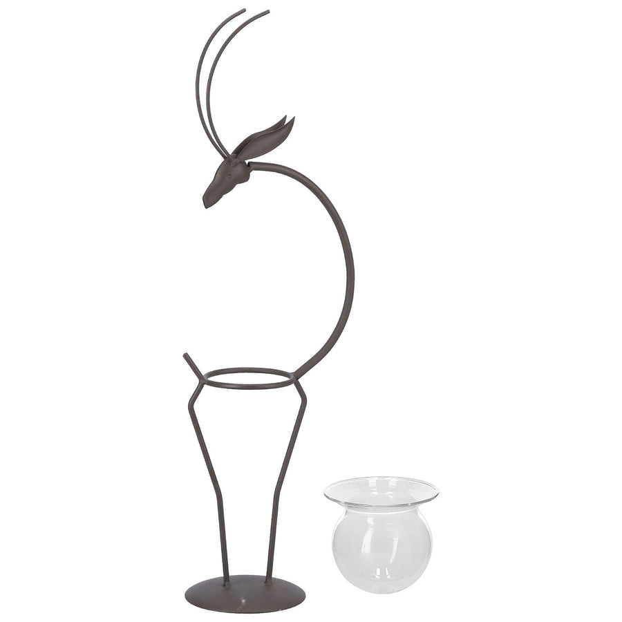 Deer Shape Wrought Iron Plant Stand Transparent Glass Hydroponic Plant Vase for Living RoomType B