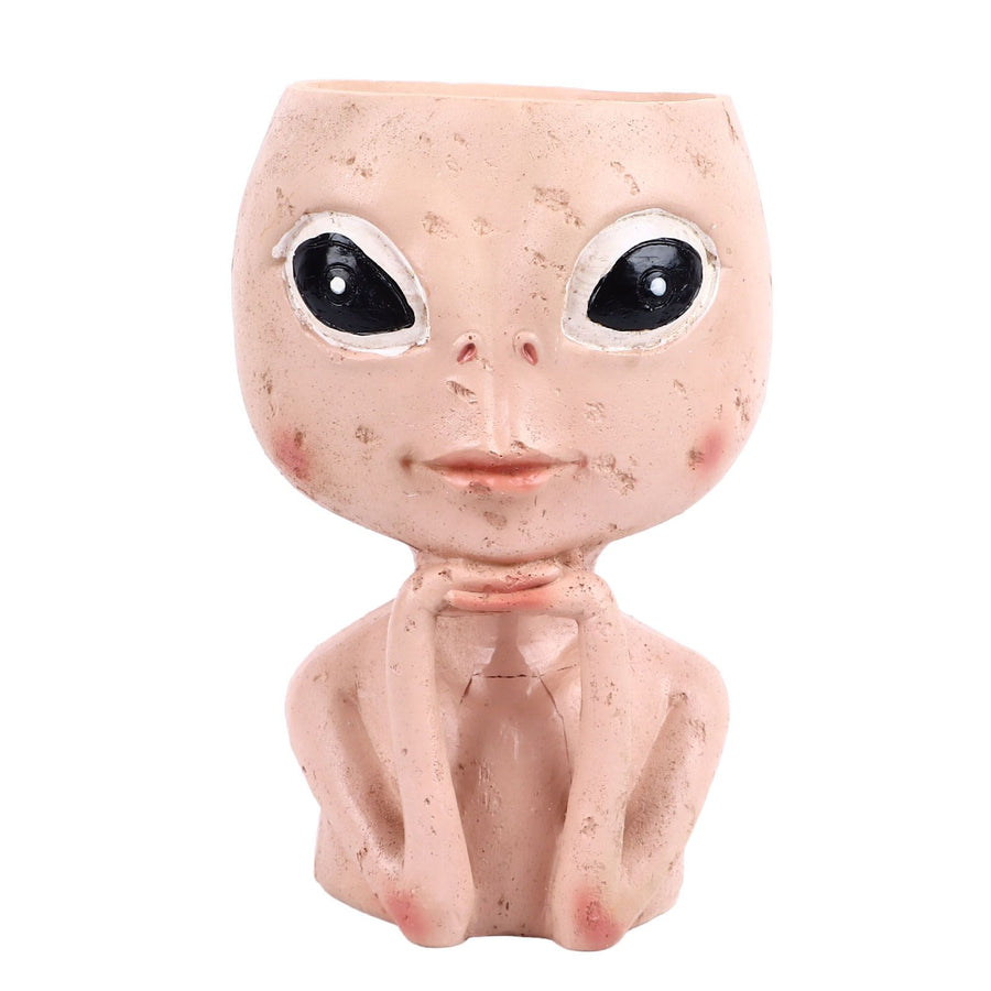 Head Planter Resin Unique Succulent Flower Pot Open Eyed Alien Face Planter Desktop Ornament with Drainage Hole for Indoor Outdoor Decoration