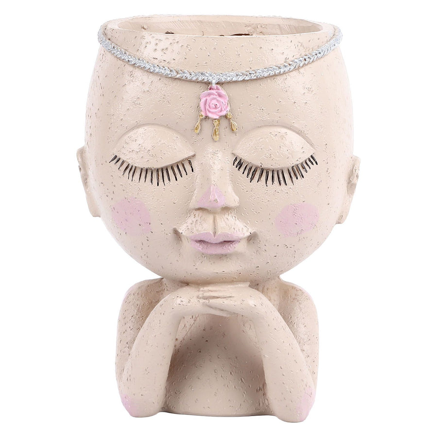 Face Flower Pot Head Planter Pot Succulent Planter Cute Resin Cactus Planter with Closed Eyes Indoor Outdoor Use