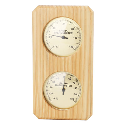 Wooden Sauna Hygrothermograph Golden Plate 0 to 120 Celsius 0 to 100 Humidity Sauna Thermometer for Indoor Family