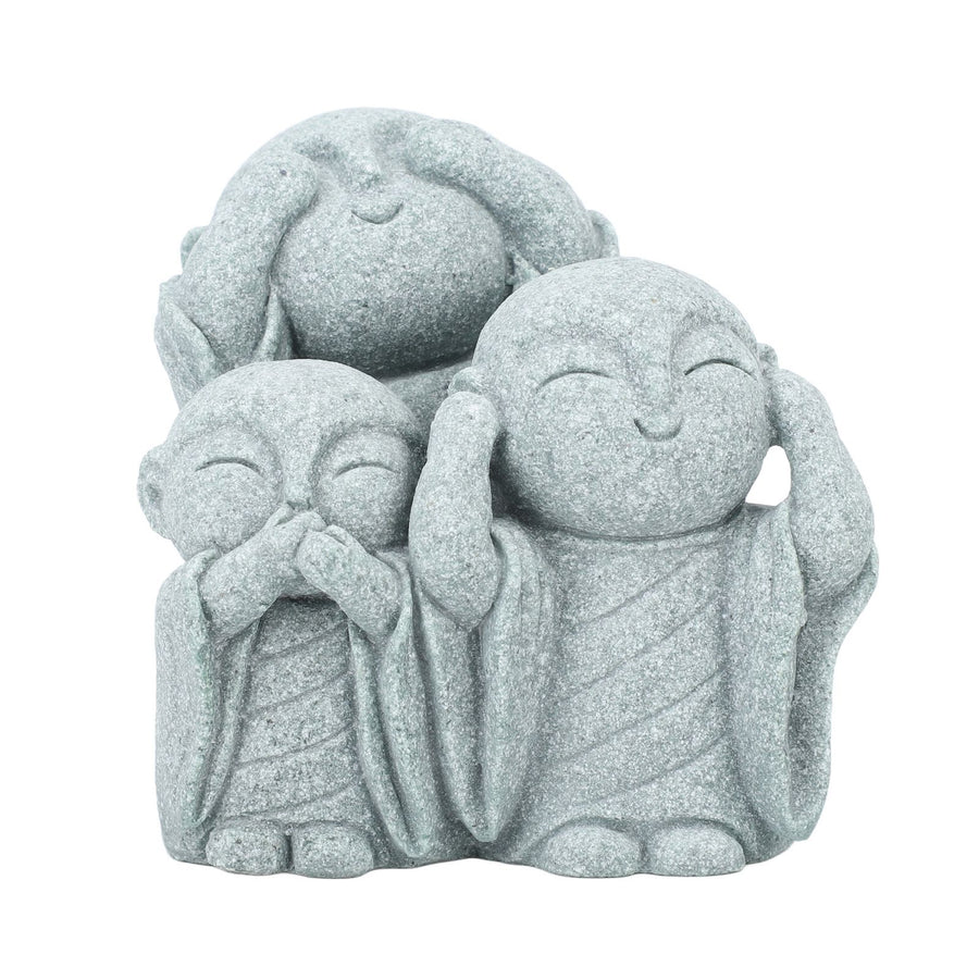 Mini Monk Buddha Statue Chinese Green Sandstone Cute Buddha Figurine 3 Little Monks Ornament for Fish Tank Aquarium Home Garden Decoration Style 3