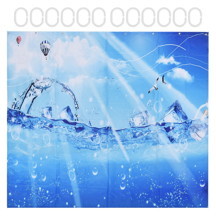 Shower Curtain Polyester Fiber Waterproof Colorful Printing with 12pcs Hook for Home Bathroom150x180cm