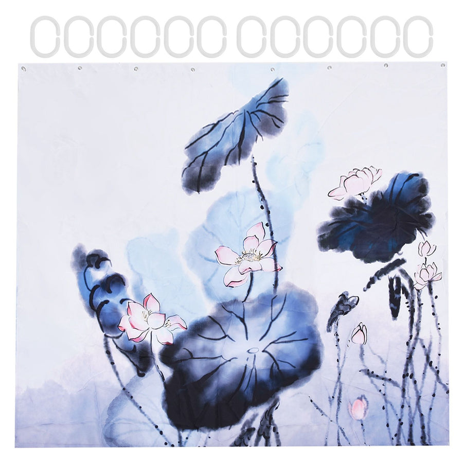 Blackout Curtain Waterproof Flower Printing Shower Curtain with Hooks for Bathroom Bedroom Living Room Study150x180cm