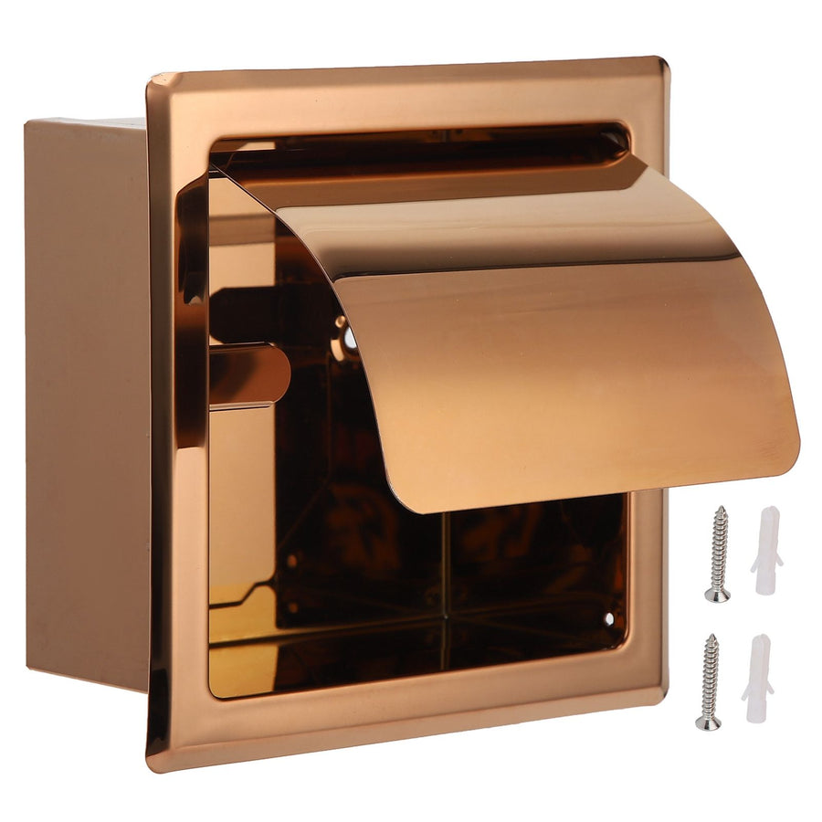 Embedded Style Toilet Paper Holder Stainless Steel Paper Towel Holder Toilet Tissue Rack for Hotel Bathroom Rose Gold