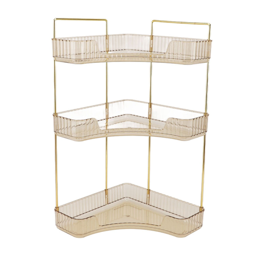 3 Tier Makeup Shelf Organizer Easy Access Aesthetic Corner Bathroom Countertop Organizer for Cosmetics Skincare Amber
