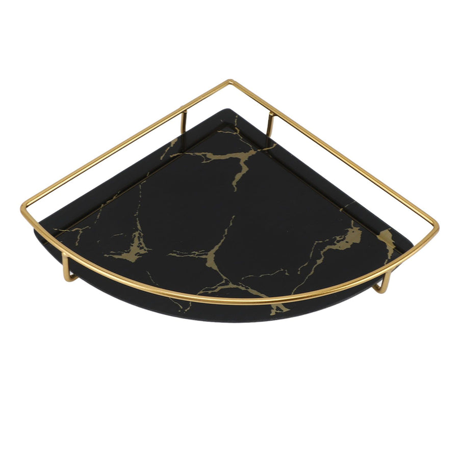 Bathroom Storage Tray Light Luxury Decorative Golden Texture Triangle Bathroom Organiser Tray for Soap Towel Paper Napkins Jewellery Makeup Black