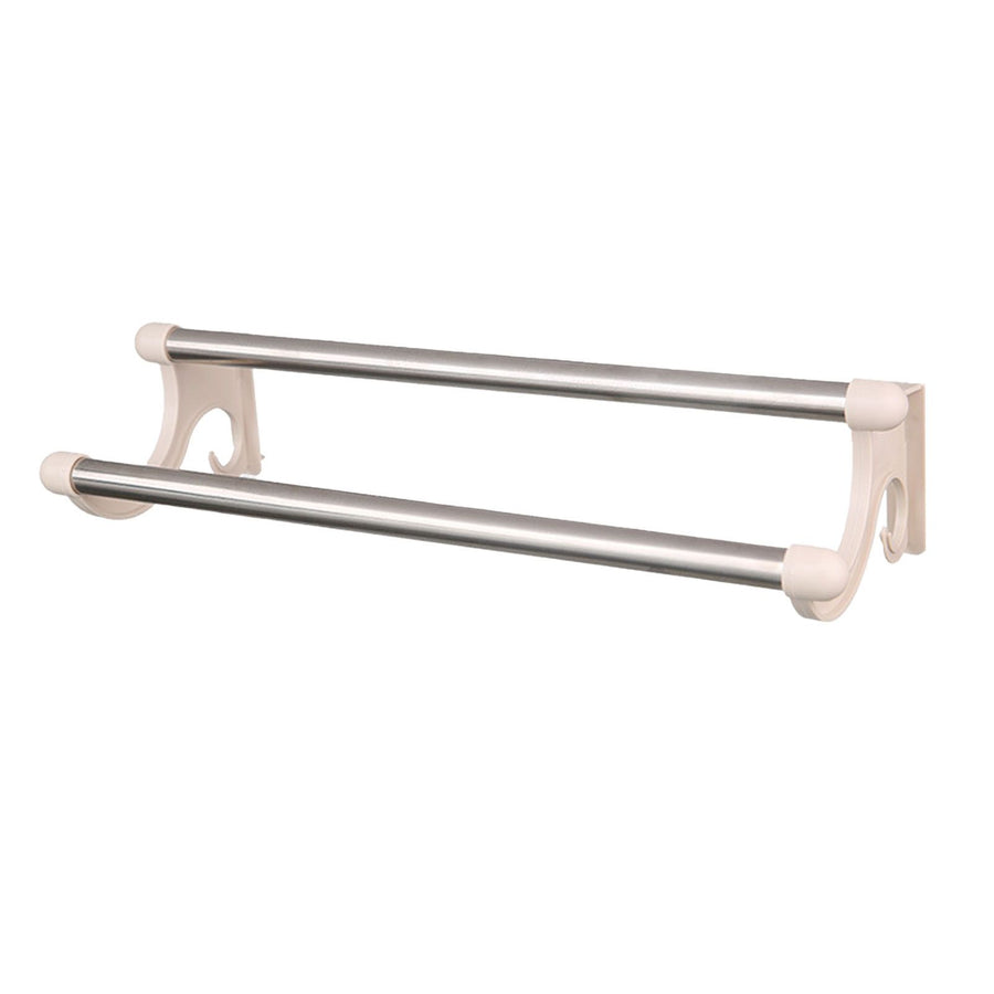 Double Towel Bar Plastic Stainless Steel Bath Towel Rack for Bathroom Double Towel Holder Wall Mount Towel Hanger Beige