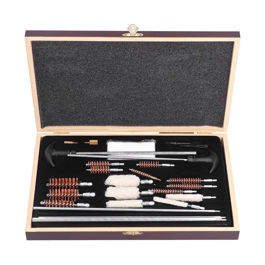 Gun Cleaning Kits Prevent Scratches Easily Storage Electrical Maintenance Cleaning Brush for AutomobileGK06 Aluminum Rod Wooden Box Set 24 Woolly
