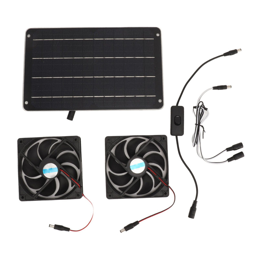 20W Solar Panel Fan Kit Heat Dissipation Ventilation Solar Powered Dual Fan with Switch for Chicken House Greenhouse Dog House