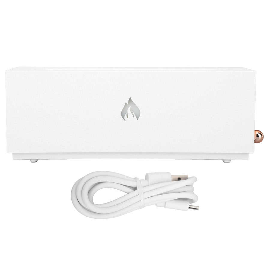 Flame Air Diffuser 3D Fireplace Appearance Multi Colored Fire Automatic Power Off Protection 320ml Silent Flame Mist Air Humidifier for Bedroom Office White