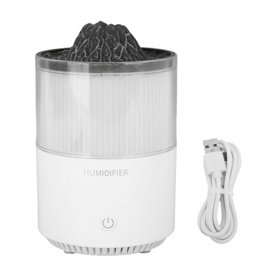 Essential Oil Diffuser Humidifier Simulation Volcano 200ml with Colorful Light Low Noise Desktop Humidifier for Home Bedroom Office White