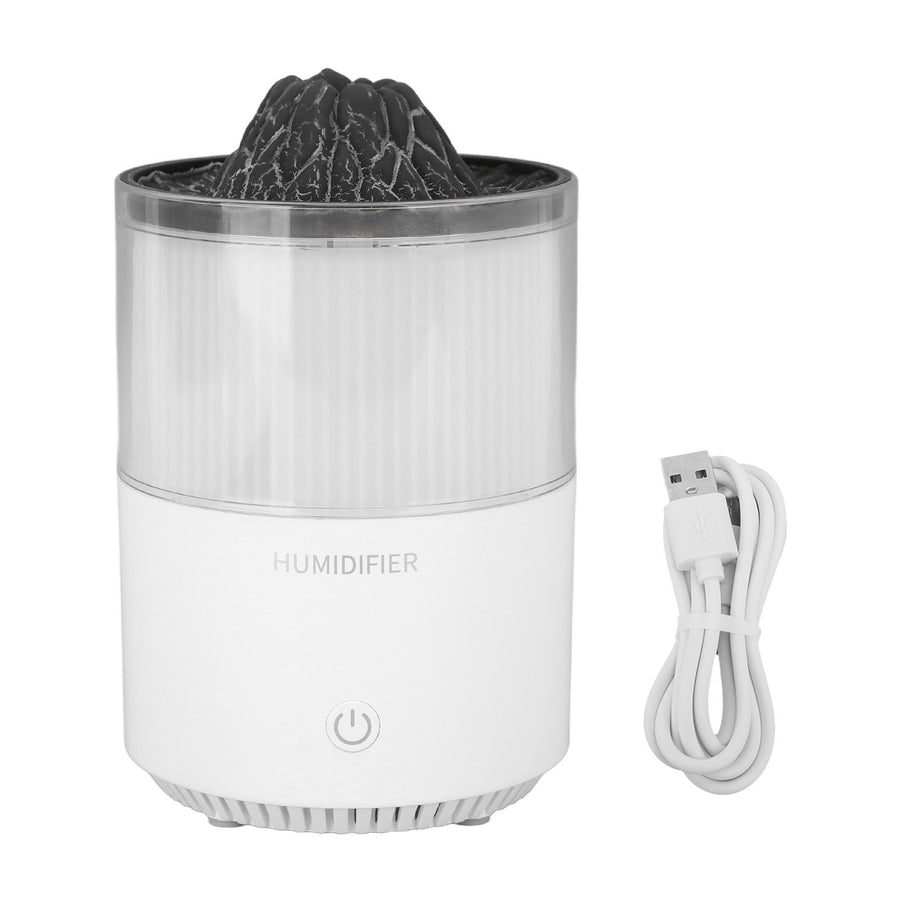 Essential Oil Diffuser Humidifier Simulation Volcano 200ml with Colorful Light Low Noise Desktop Humidifier for Home Bedroom Office White
