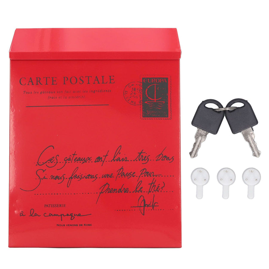 Iron Mailbox Wall Mounted Rustic Style Locked with 2 Keys 3 Hooks Waterproof Suggestion Box for Home Office Small Letters in Red