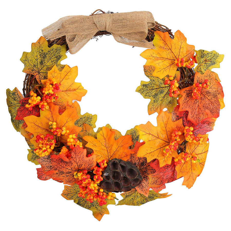 Artificial Fall Wreath Door Hanging Maple Leaf Wreath Garland Home Festival Decoration
