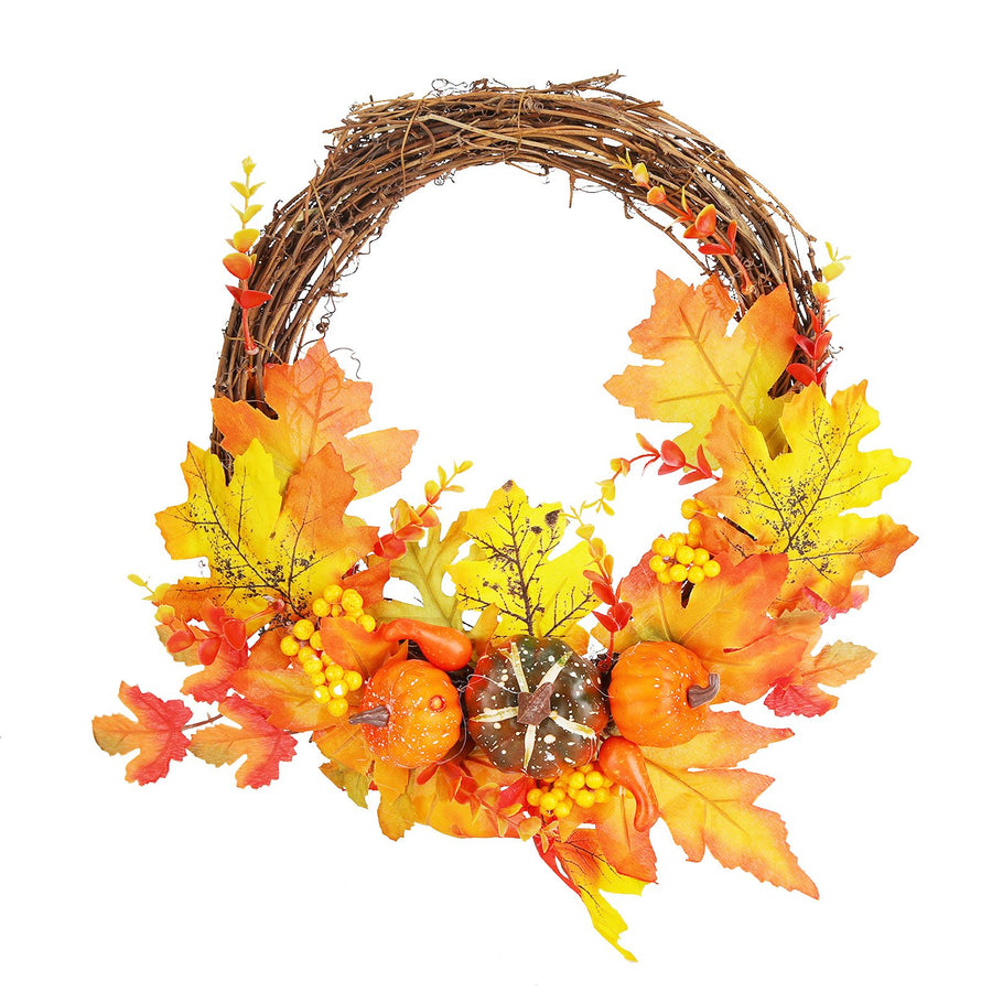 Artificial Leaf Pumpkin Wreath Door Window Fall Wreath for Halloween Christmas Decoration