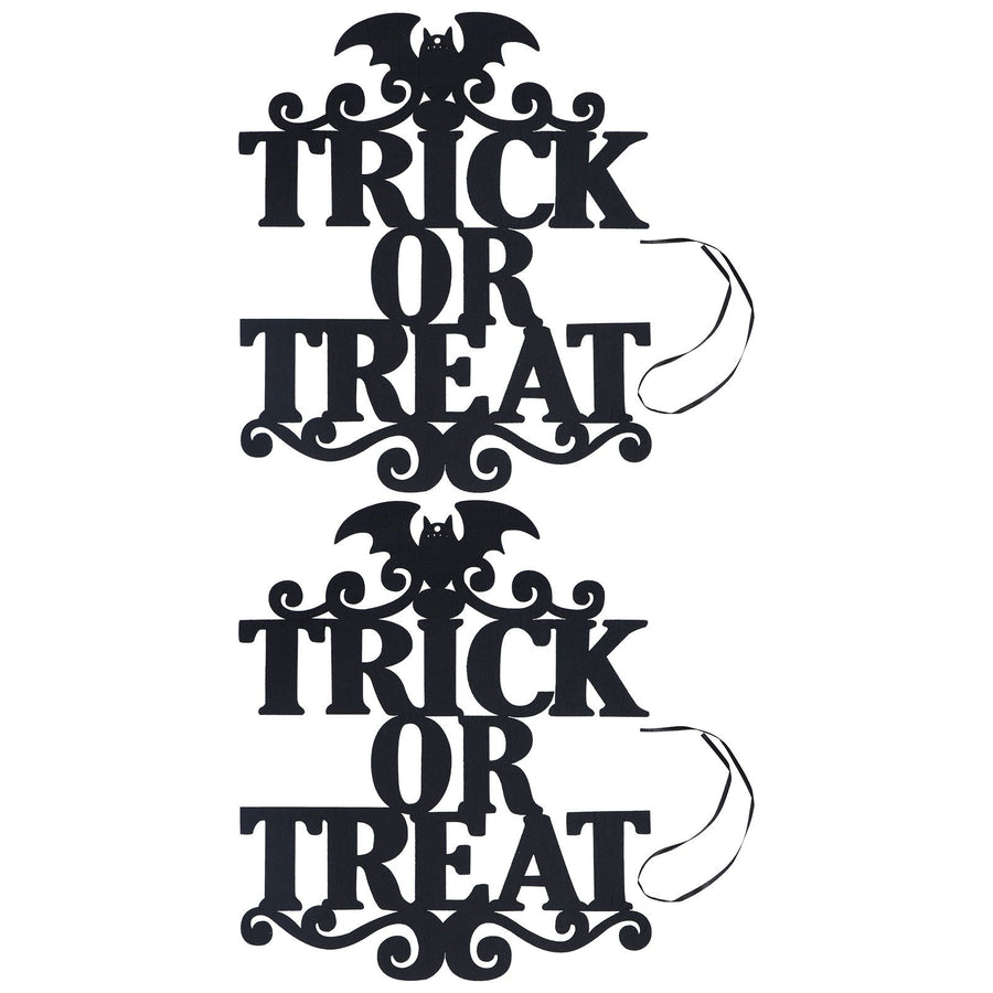 2Set Non Woven Fabric Halloween Hanging Sign Trick Or Treat Hanger for Front Door Party