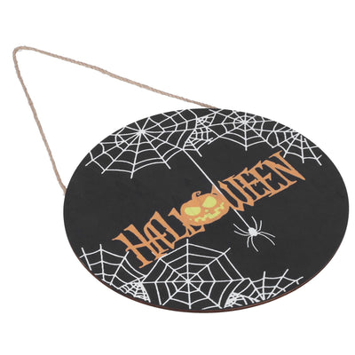 Halloween Spider Web Pattern Wooden Welcome Sign Decorative Hanging Board for Indoor OutdoorWithout Bow