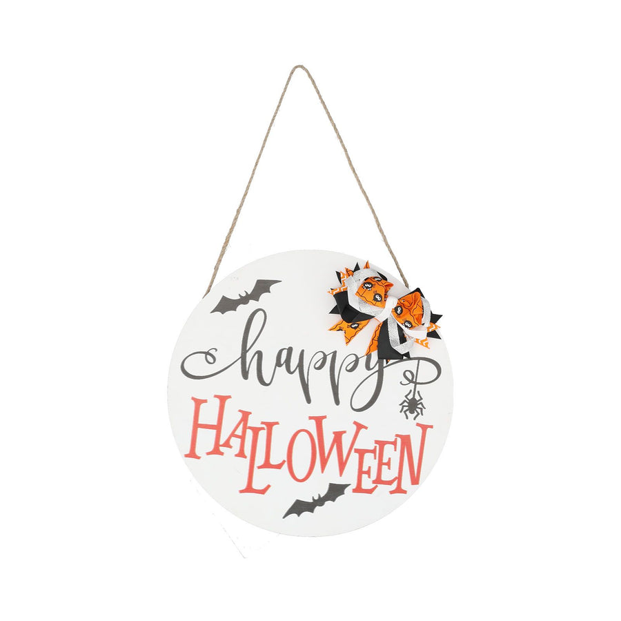 Spider Bat Design Wooden Welcome Sign Hanging Front Door Sign Board for Home FestivalWith Bowknot