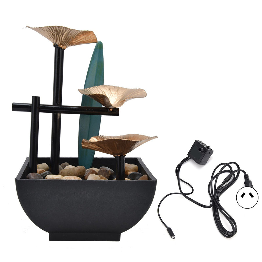 Wrought Iron Flowing Water Ornaments Fountain Feng Shui Ornaments for Home TV Cabinet Office DecorationAU Plug AC220-240V
